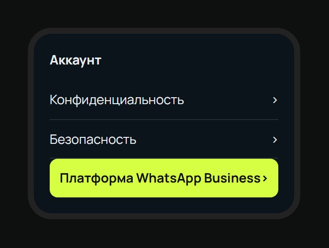 Раздел Платформа WhatsApp Business в приложении